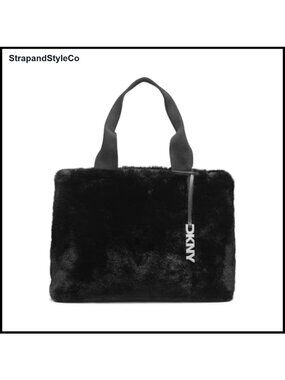 Fur Tote Bag with Logo Charm Casual Everyday Essential Handbag
